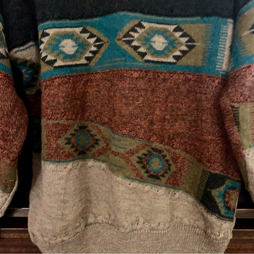 Vintage Southwestern Aztec Patterned Grandpa Sweater, Size Medium - Picture 6 of 12